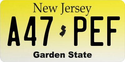 NJ license plate A47PEF