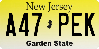 NJ license plate A47PEK