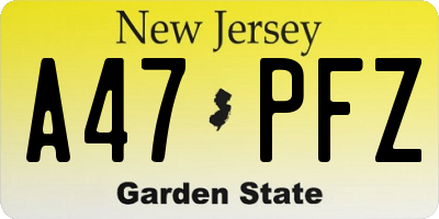 NJ license plate A47PFZ