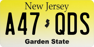 NJ license plate A47QDS