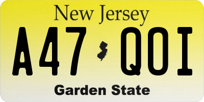 NJ license plate A47QOI