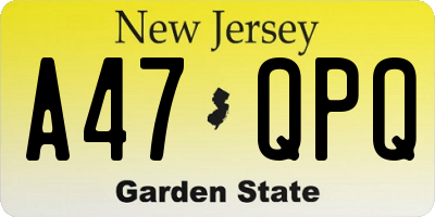 NJ license plate A47QPQ
