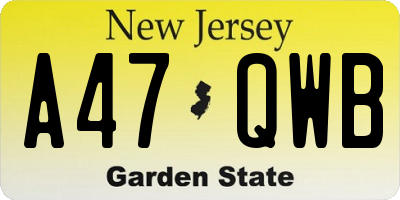 NJ license plate A47QWB