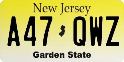 NJ license plate A47QWZ