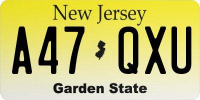 NJ license plate A47QXU