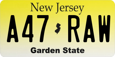 NJ license plate A47RAW
