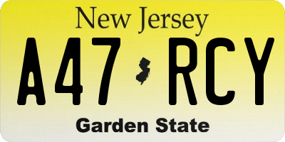 NJ license plate A47RCY