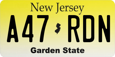 NJ license plate A47RDN
