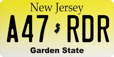 NJ license plate A47RDR