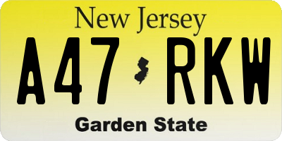 NJ license plate A47RKW
