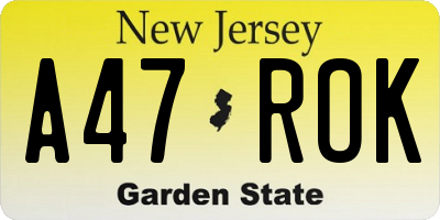 NJ license plate A47ROK