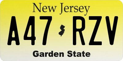 NJ license plate A47RZV