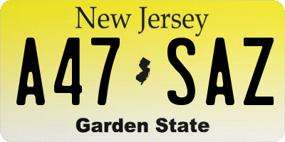 NJ license plate A47SAZ