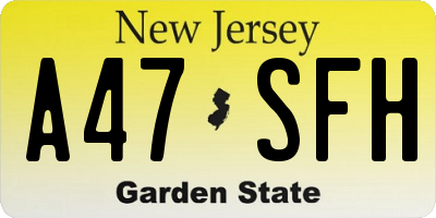 NJ license plate A47SFH