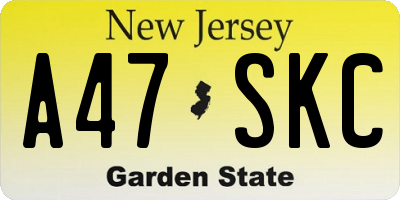 NJ license plate A47SKC
