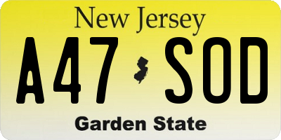 NJ license plate A47SOD