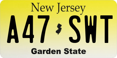 NJ license plate A47SWT