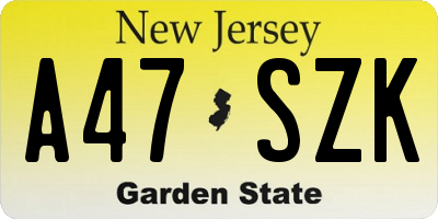NJ license plate A47SZK