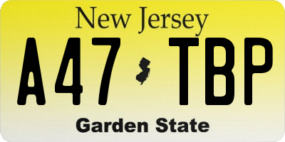 NJ license plate A47TBP