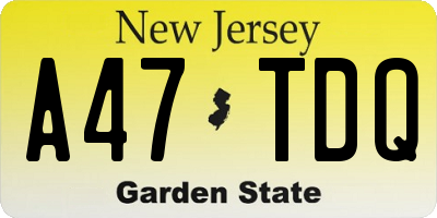 NJ license plate A47TDQ