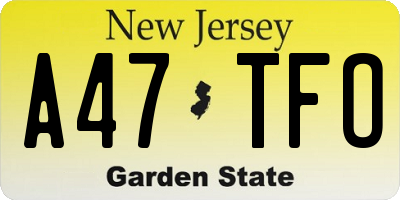 NJ license plate A47TFO