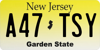 NJ license plate A47TSY