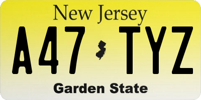 NJ license plate A47TYZ
