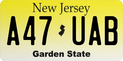 NJ license plate A47UAB