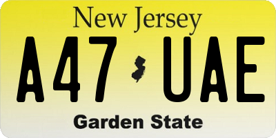 NJ license plate A47UAE