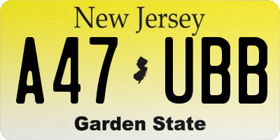 NJ license plate A47UBB