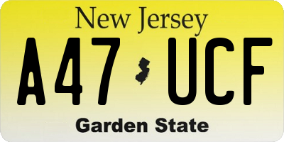 NJ license plate A47UCF
