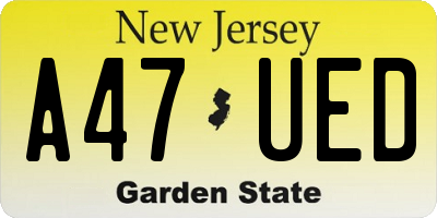NJ license plate A47UED