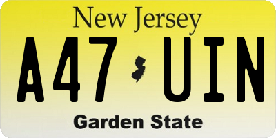NJ license plate A47UIN