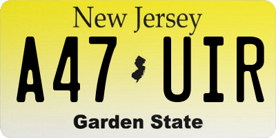 NJ license plate A47UIR