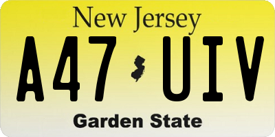 NJ license plate A47UIV