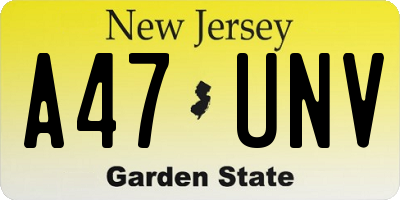 NJ license plate A47UNV