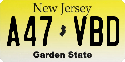 NJ license plate A47VBD