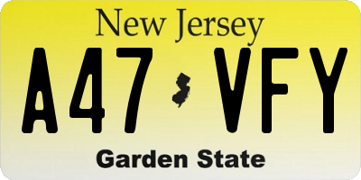 NJ license plate A47VFY