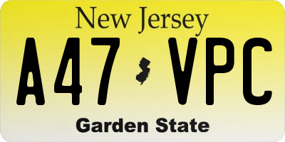 NJ license plate A47VPC