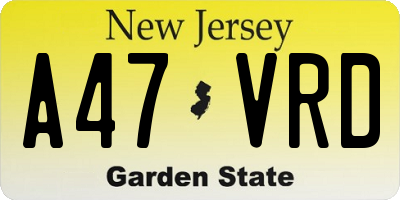 NJ license plate A47VRD