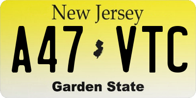 NJ license plate A47VTC