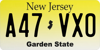 NJ license plate A47VXO