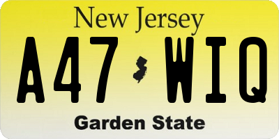 NJ license plate A47WIQ