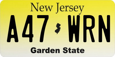 NJ license plate A47WRN