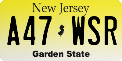 NJ license plate A47WSR