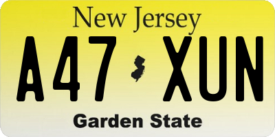 NJ license plate A47XUN