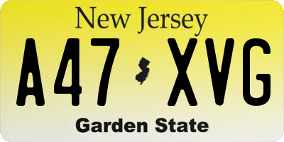 NJ license plate A47XVG