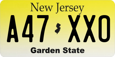 NJ license plate A47XXO