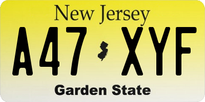 NJ license plate A47XYF