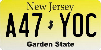 NJ license plate A47YOC